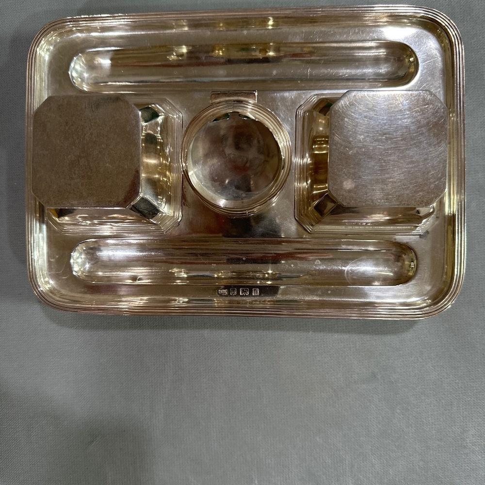 Antique Mappin & Webb Sterling Silver Double Inkwell Nib Box Double pen …